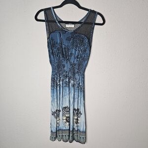 Ace‎ Fashion Silk Blend 90s Style Elastic Waist Midi Dress Size XL Blue Black